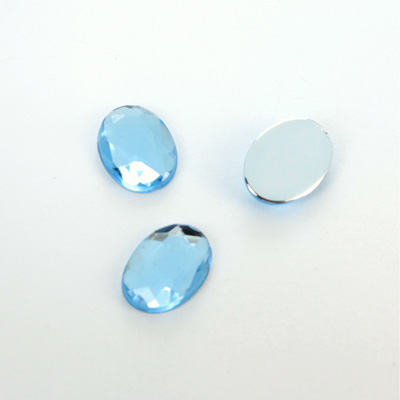 Plastic Flat Back Foiled Rauten Rose Rhinestone - Oval 14x10MM LT SAPPHIRE