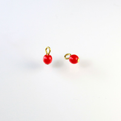 Pressed Glass Bead with 1 Brass Loop - Round 04MM RED/Brass