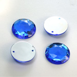 Plastic Flat Back 2-Hole Foiled Sew-On Stone - Round 18MM SAPPHIRE