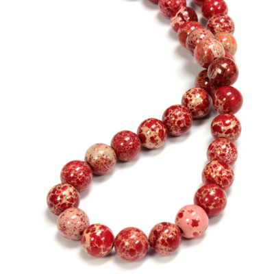 Gemstone Bead - Smooth Round 08MM SEA SEDIMENT JASPER DYED RED