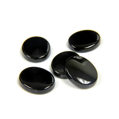 Gemstone Flat Back Single Bevel Buff Top Stone - Oval 12x10MM BLACK ONYX