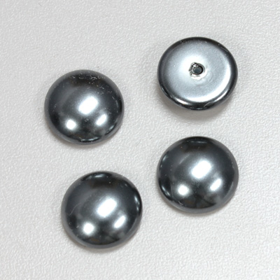 Glass Medium Dome Pearl Dipped Cabochon - Round 15MM DARK GREY