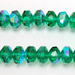 Czech Glass Fire Polished Bead - Rondelle Disc 8x6MM EMERALD AB