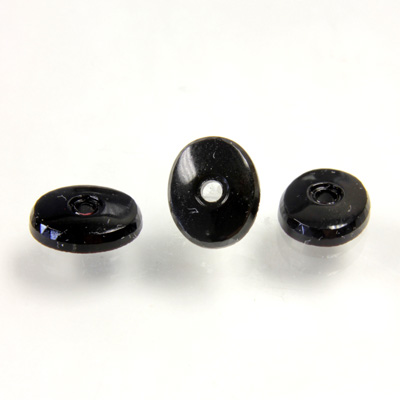 Glass Flat Back Buff Top Single Bevel Cabochon - Drilled with Center Hole Oval 12x10MM JET