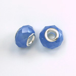 Glass Faceted Bead with Large Hole Silver Plated Center - Round 14x9MM OPAL BLUE