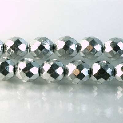 Czech Glass Fire Polish Bead - Round 10MM Full Coated SILVER