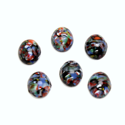 Glass Medium Dome Lampwork Cabochon - Oval 10x8MM MOSAIC BLACK (04567)