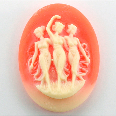 Plastic Cameo - 3 Muses Oval 40x30MM IVORY ON CORNELIAN