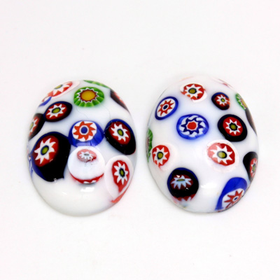 Glass Medium Dome Lampwork Cabochon - Oval 25x18MM VENETIAN WHITE MOSAIC (03101)