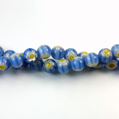 Glass Millefiori Bead - Round 06MM LT BLUE WHITE YELLOW (26)