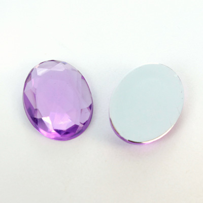 Plastic Flat Back Foiled Rauten Rose Rhinestone - Oval 25x18MM LT AMETHYST