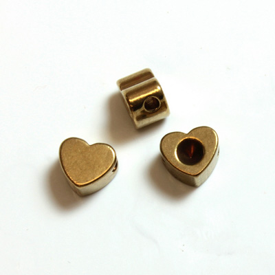 Brass Machine Made Bead - Engraved with Recess Heart 06MM RAW BRASS