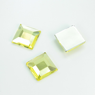 Plastic Flat Back Foiled Rose Cut Rhinestone - Square 12x12MM JONQUIL