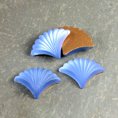 Glass Cabochon - Fan/Shell Shape 19x14MM MATTE LT SAPPHIRE Foiled