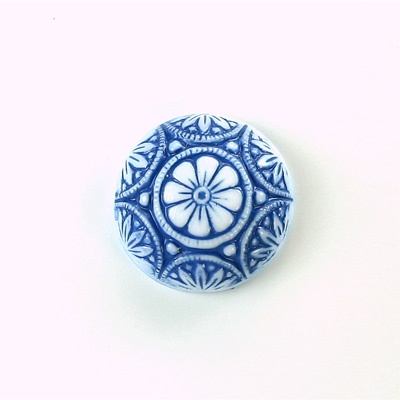 Glass Flat Back Mosaic Top Stone Round 18MM BLUE on WHITE