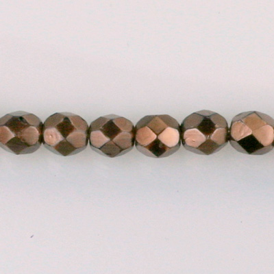 Czech Glass Pearl Faceted Fire Polish Bead - Round 06MM DARK BROWN 70419
