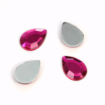 Plastic Flat Back Foiled Rose Cut Rhinestone - Pear 14x10MM FUCHSIA