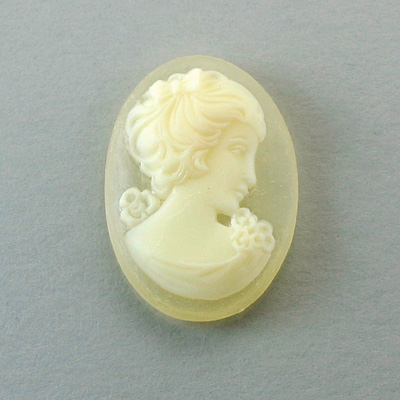 Plastic Cameo - Woman with Bow Oval 30x22MM IVORY ON MATTE CRYSTAL