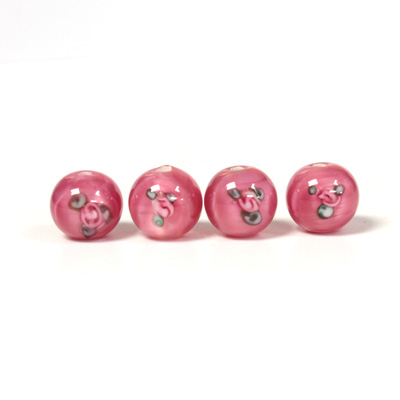 Czech Glass Lampwork Bead - Smooth Round 08MM Flower PINK ON ROSE (70016)
