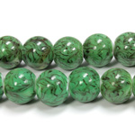 Glass Lampwork Bead - Smooth Round 14MM GREEN MATRIX