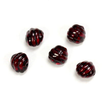 Czech Pressed Glass Engraved Bead - 09x8MM BLACK ON RUBY