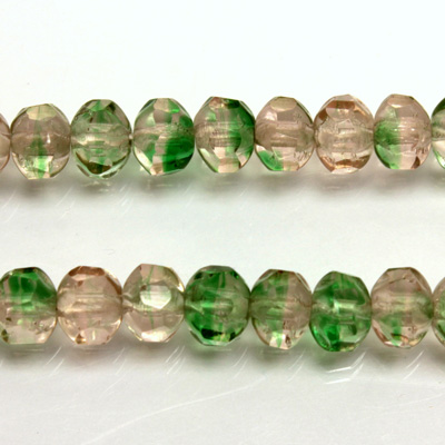 Czech Glass Fire Polished Bead - Rondelle Disc 6x5MM ROSE-EMERALD