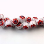 Glass Millefiori Bead - Round 08MM WHITE RED BLACK (03)