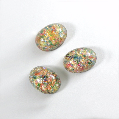 Glass Medium Dome Lampwork Cabochon - Oval 14x10MM RED MULTI OPAL (02421)