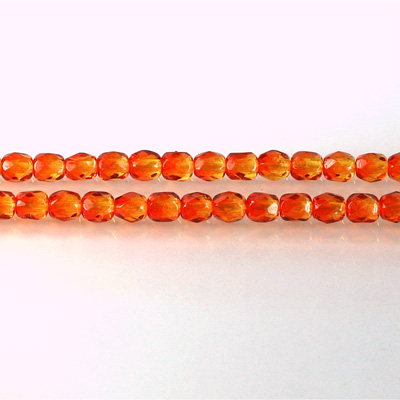 Czech Glass Fire Polish Bead - Round 04MM ORANGE-YELLOW 64815