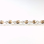 Linked Bead Chain Rosary Style with Glass Fire Polish Bead - Round 4MM SMOKE TOPAZ-SILVER