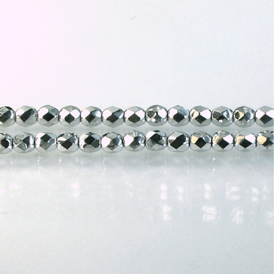 Czech Glass Fire Polish Bead - Round 04MM Full Coated SILVER