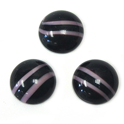 German Glass Cabochon Medium Dome - Round 15MM STRIPED - (COLOR 7016) BLACK BASE WITH PURPLE STRIPES