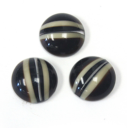 German Glass Cabochon Medium Dome - Round 15MM STRIPED - (COLOR 7020) BLACK BASE WITH BEIGE STRIPES