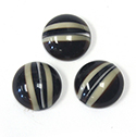 German Glass Cabochon Medium Dome - Round 15MM STRIPED - (COLOR 7020) BLACK BASE WITH BEIGE STRIPES