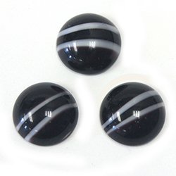 German Glass Cabochon Medium Dome - Round 15MM STRIPED - (COLOR 7015) BLACK BASE WITH WHITE STRIPES