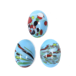 German Glass Medium Dome Lampwork Cabochon - Oval 25x18MM MOSAIC BLUE