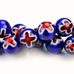 Glass Millefiori Bead - Round 12MM BLUE RED (24)