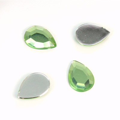 Plastic Flat Back Foiled Rose Cut Rhinestone - Pear 14x10MM PERIDOT