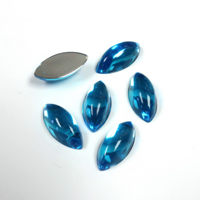 Plastic Flat Back Foiled Cabochon - Navette 15x7MM AQUA