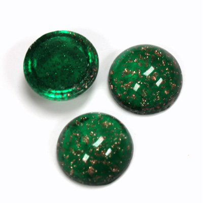 Glass Medium Dome Lampwork Cabochon - Round 15MM GOLD FLECK EMERALD (05053)