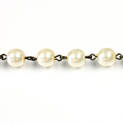 Linked Bead Chain Rosary Style with Glass Pearl Bead - Round 8MM CREME-ROMAN OX