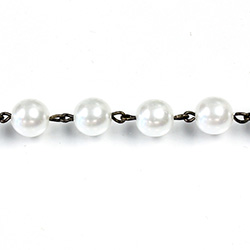 Linked Bead Chain Rosary Style with Glass Pearl Bead - Round 8MM WHITE-ROMAN OX