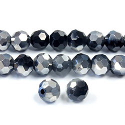 Chinese Cut Crystal Bead 32 Facet - Round 06MM JET with HALF SILVER