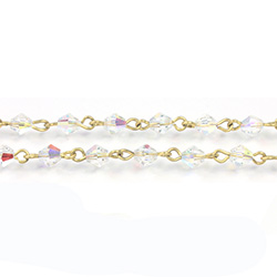 Linked Bead Chain Rosary Style with Crystal Bead - Bicone 4MM CRYSTAL AB-GOLD