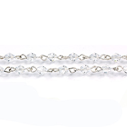 Linked Bead Chain Rosary Style with Crystal Bead - Bicone 4MM CRYSTAL-SILVER