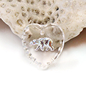 German Glass Engraved Buff Top Intaglio Pendant - POLAR BEAR Heart 15x14MM CRYSTAL AB