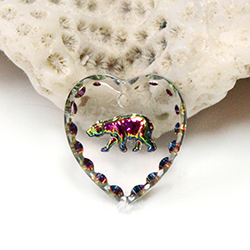 German Glass Engraved Buff Top Intaglio Pendant - POLAR BEAR Heart 15x14MM CRYSTAL HELIO RED