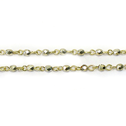 Linked Bead Chain Rosary Style with Glass Fire Polish Bead - Round 3MM GOLD-Brass