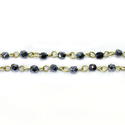Linked Bead Chain Rosary Style with Glass Fire Polish Bead - Round 3MM HEMATITE-Brass