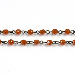 Linked Bead Chain Rosary Style with Glass Fire Polish Bead - Round 4MM CORNELIAN-ROMAN Brass OX